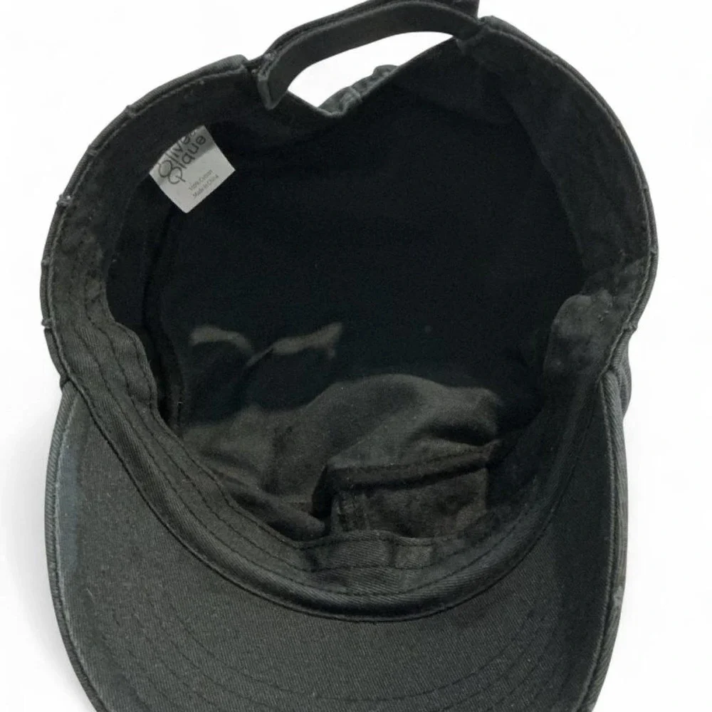 Olive & Pique Cadet Hat Womens OS Black Distressed Floral Rosette Cap